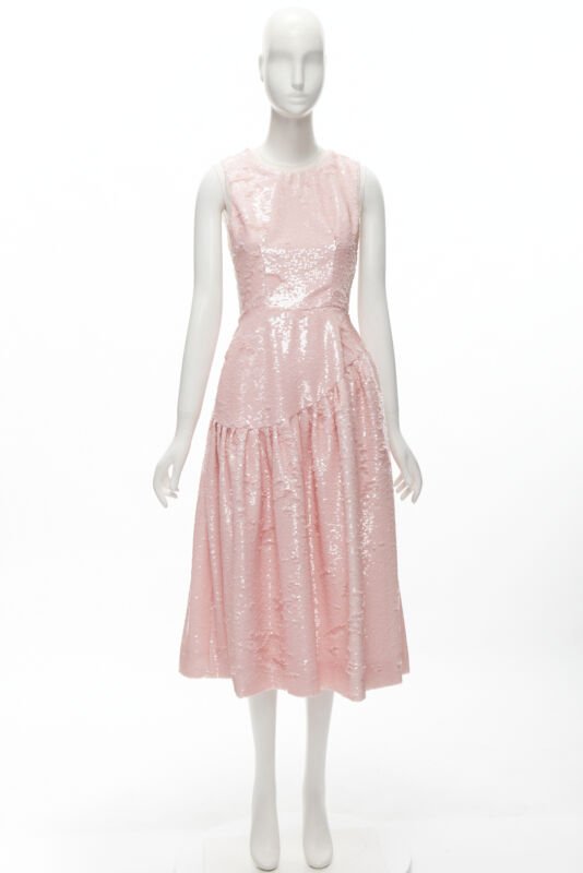 SIMONE ROCHA 2019 Runway blush pink sequins dropped seam midi dress UK6 XS