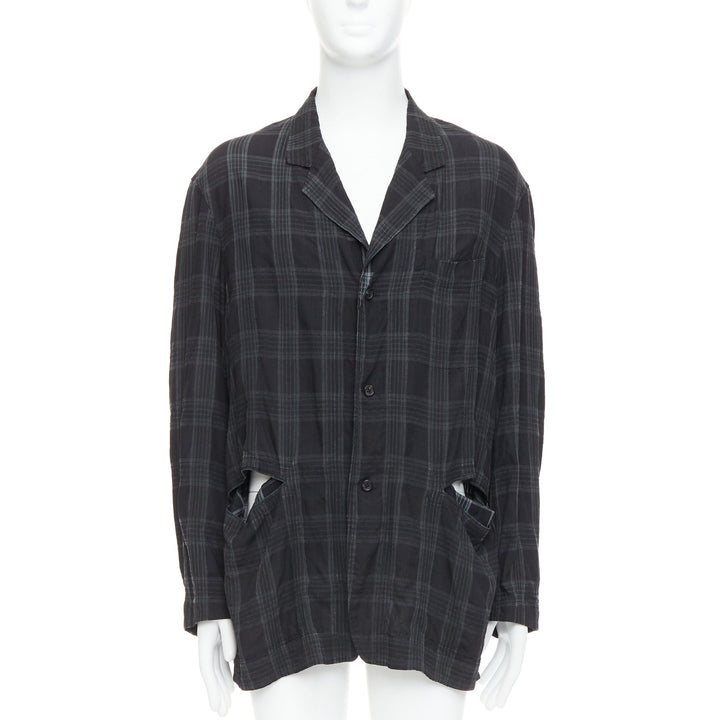 YOHJI YAMAMOTO Homme Plus grey checked slashed pocket blazer jacket JP2 M