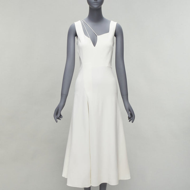 VICTORIA BECKHAM white asymmetric straps bias cut A-line knee dress UK8 S