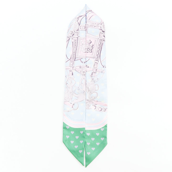 HERMES Silk Brides De Gala Love Twilly Bleu Ciel Parme Vert silk scarf