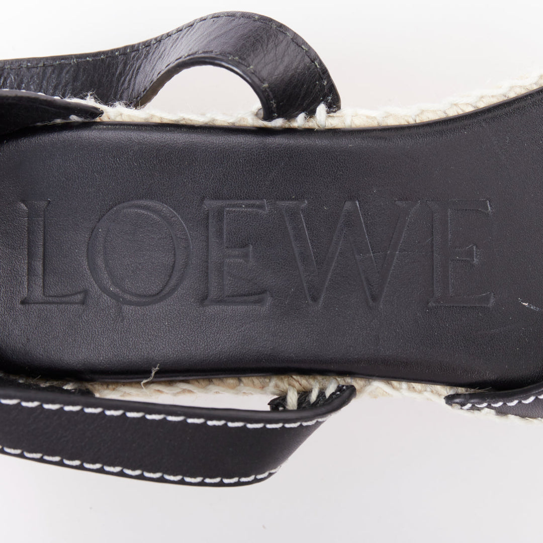 LOEWE Gate black overstitch striped espadrille platform wedge sandal EU40