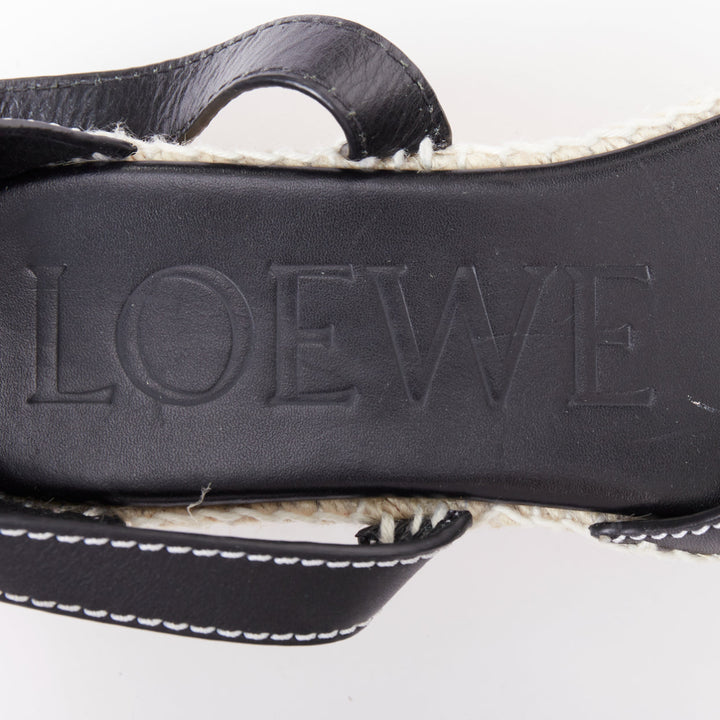 LOEWE Gate black overstitch striped espadrille platform wedge sandal EU40