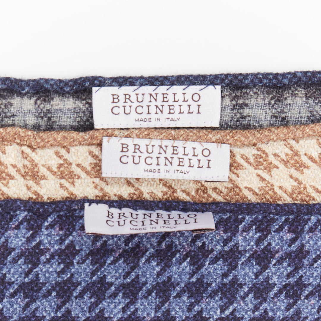 BRUNELLO CUCINELLI Set Of 3 silk polka dot houndstooth printed pocket square