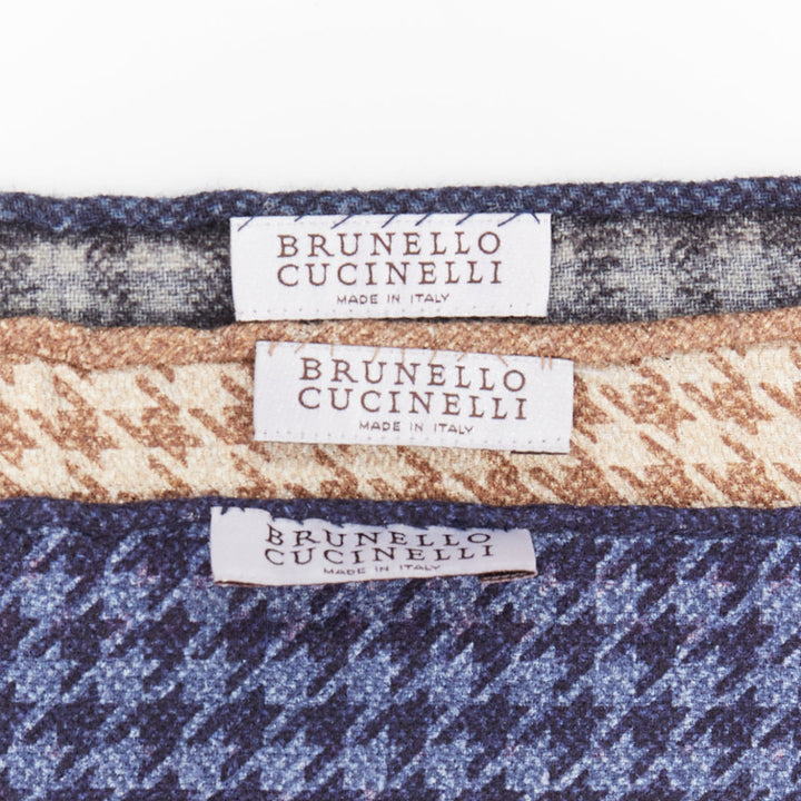 BRUNELLO CUCINELLI Set Of 3 silk polka dot houndstooth printed pocket square