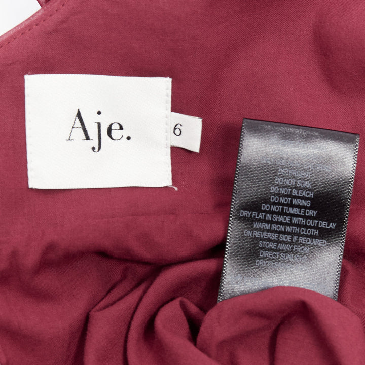 AJE Greta maroon burgundy organza puff sleeve mini dress UK6 XS