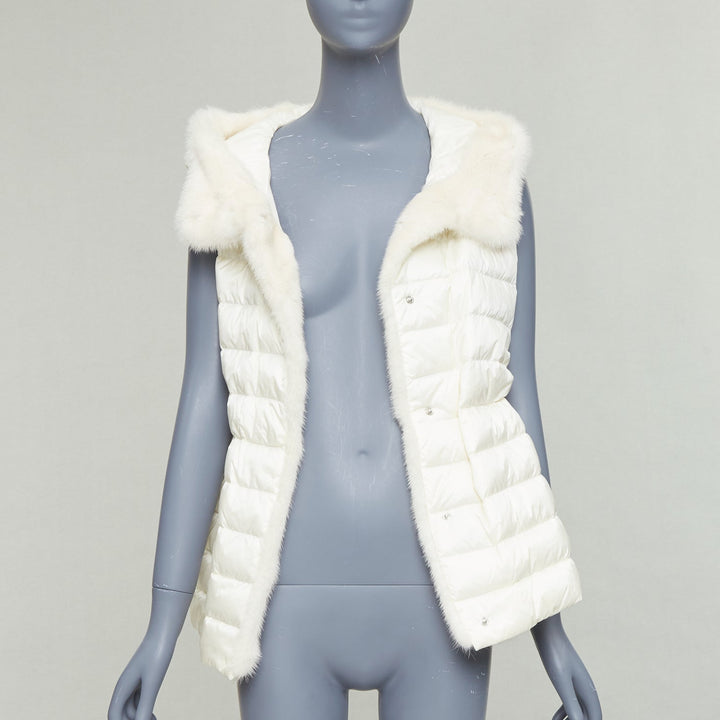 MONCLER Beurre Gilet cream fur trim goose down puffer vest Sz1