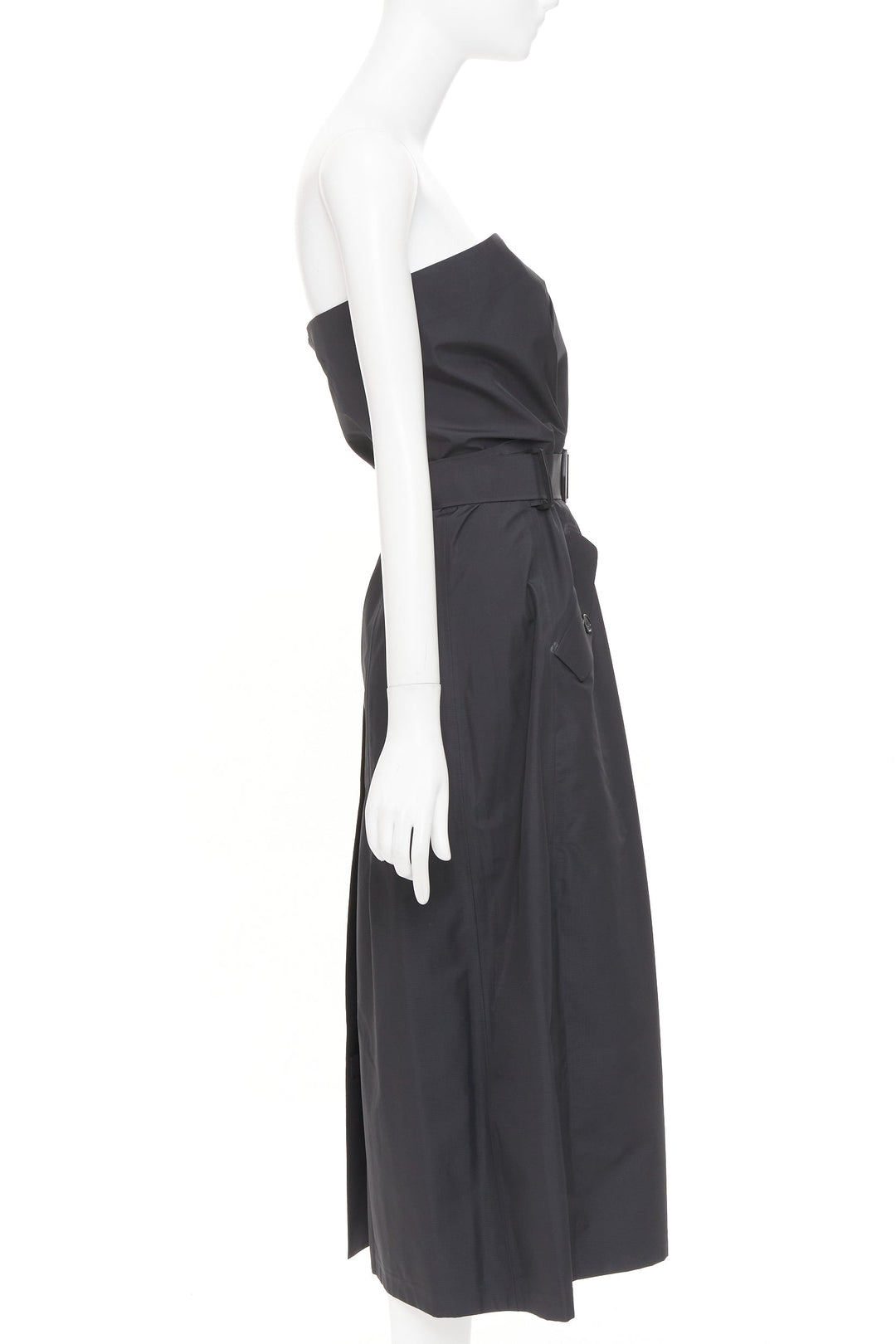 YANG LI 2019 KTC black strapless belted trench coat accent midi dress FR40 M