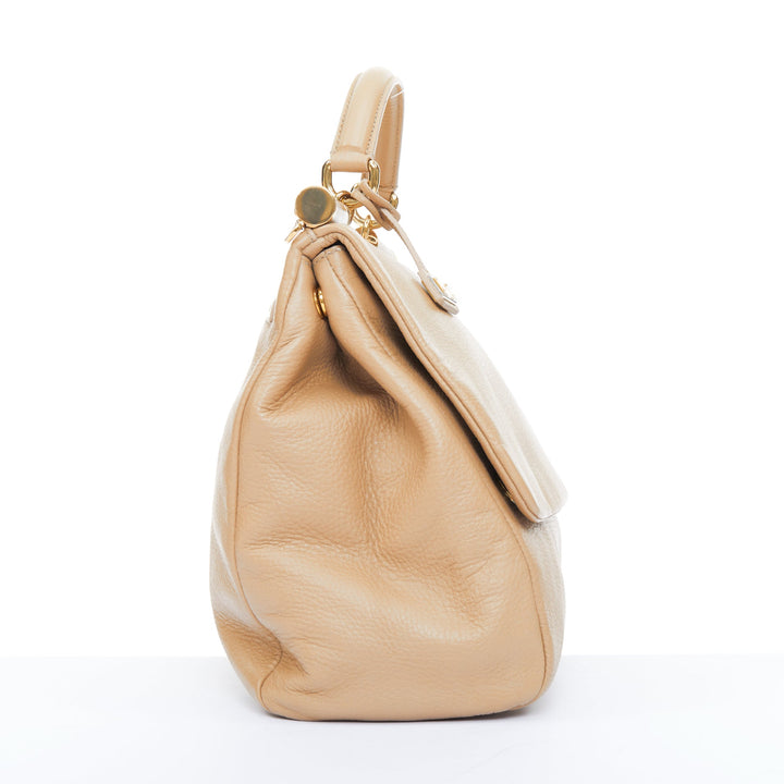 DOLCE GABBANA Miss Sicily beige grained calfskin leather medium satchel bag