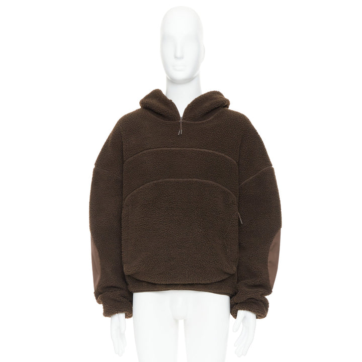 ENTIRE STUDIOS V2 fleece hoodie brown hooded zip pockets pullover L