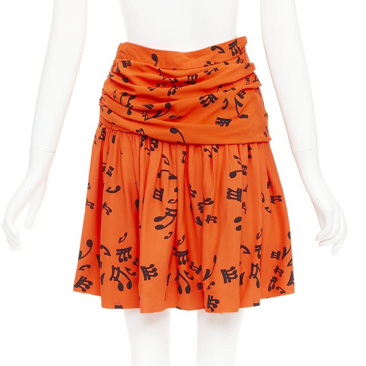 MIU MIU 2014 orange black viscose musical notes melody gathered skirt IT40 M