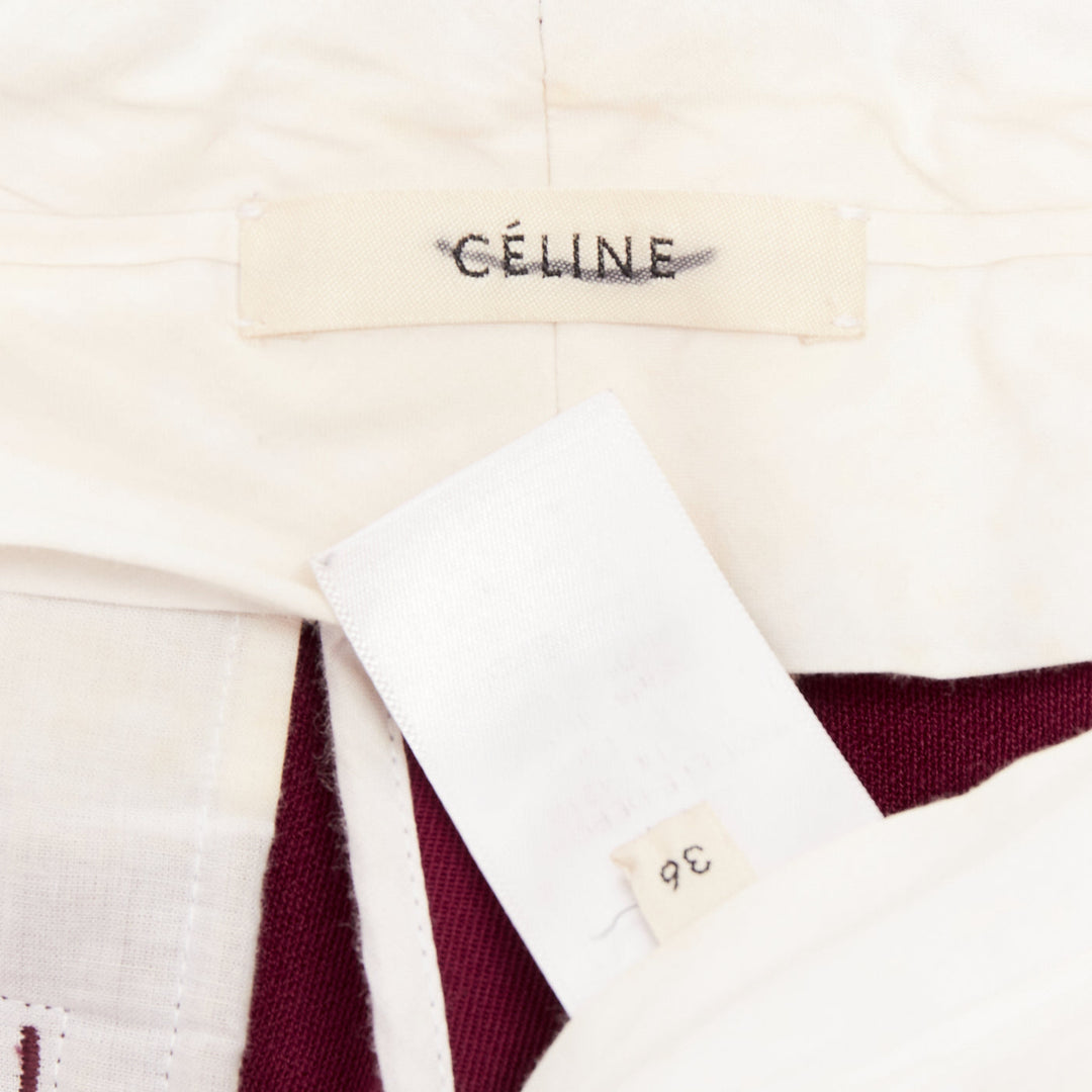 OLD CELINE Phoebe Philo burgundy wool cotton trim cropped dress trousers FR36 S