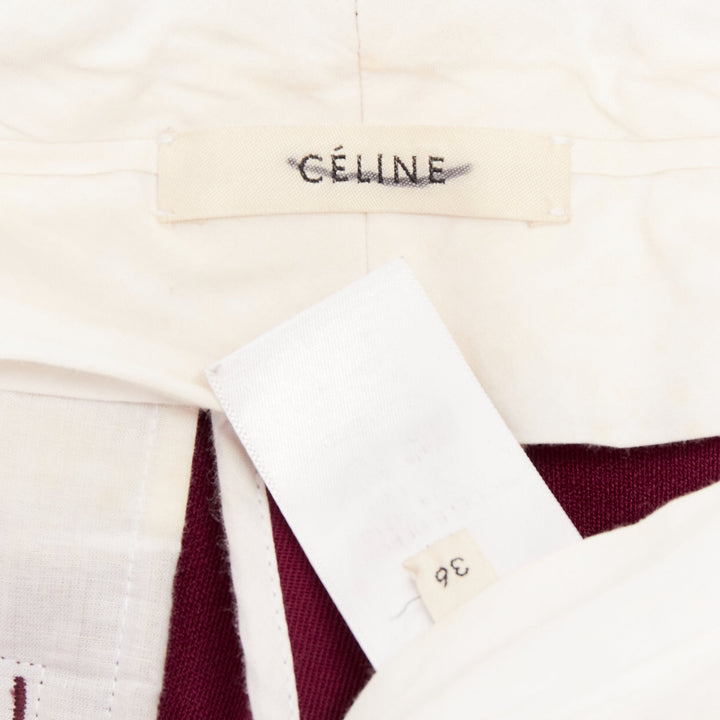OLD CELINE Phoebe Philo burgundy wool cotton trim cropped dress trousers FR36 S