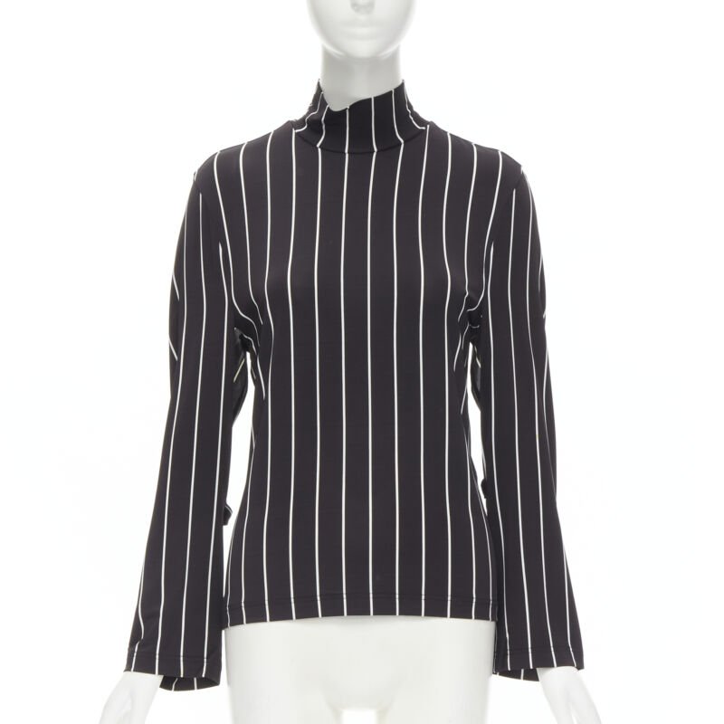 BALENCIAGA 2016 black white vertical stripe 2-way tie sleeve turtleneck top XS