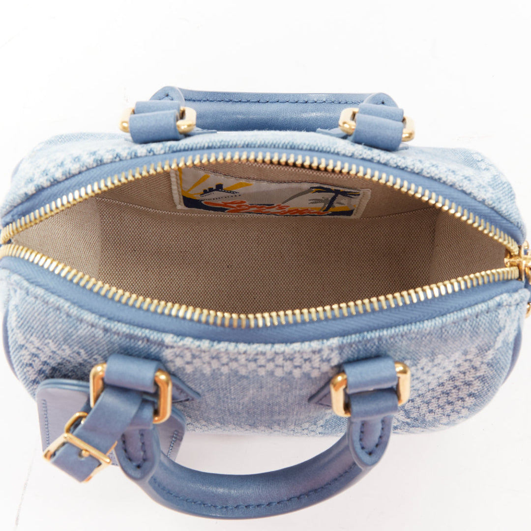 LOUIS VUITTON 2024 Speedy 18 Bandouliere blue denim Damier jacquard mini bag