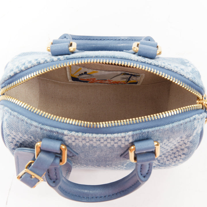 LOUIS VUITTON 2024 Speedy 18 Bandouliere blue denim Damier jacquard mini bag