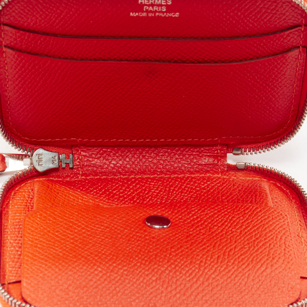 HERMES Soie Cool orange paisley print silk leather zip around wallet