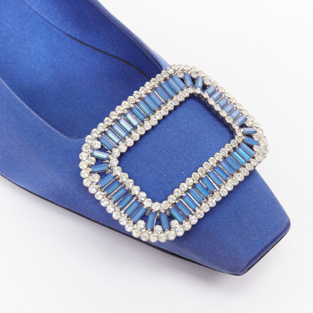 ROGER VIVIER Dec Belle Strass cobalt blue satin crystal buckle flats EU37.5