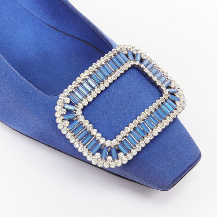 ROGER VIVIER Dec Belle Strass cobalt blue satin crystal buckle flats EU37.5