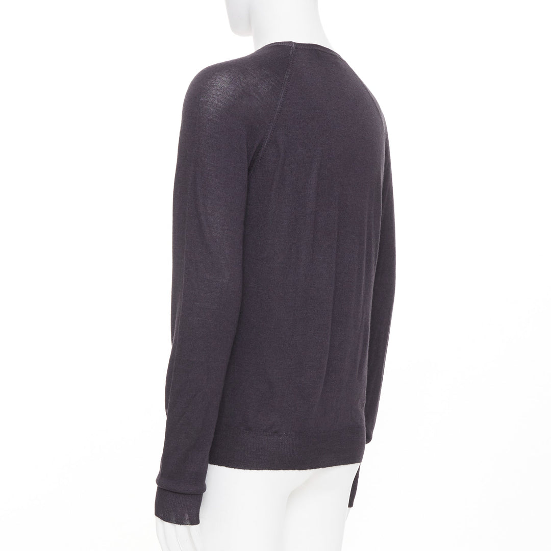 PRADA 2008 dark charcoal grey sheer wool silk blend long sleeve sweater IT46 S