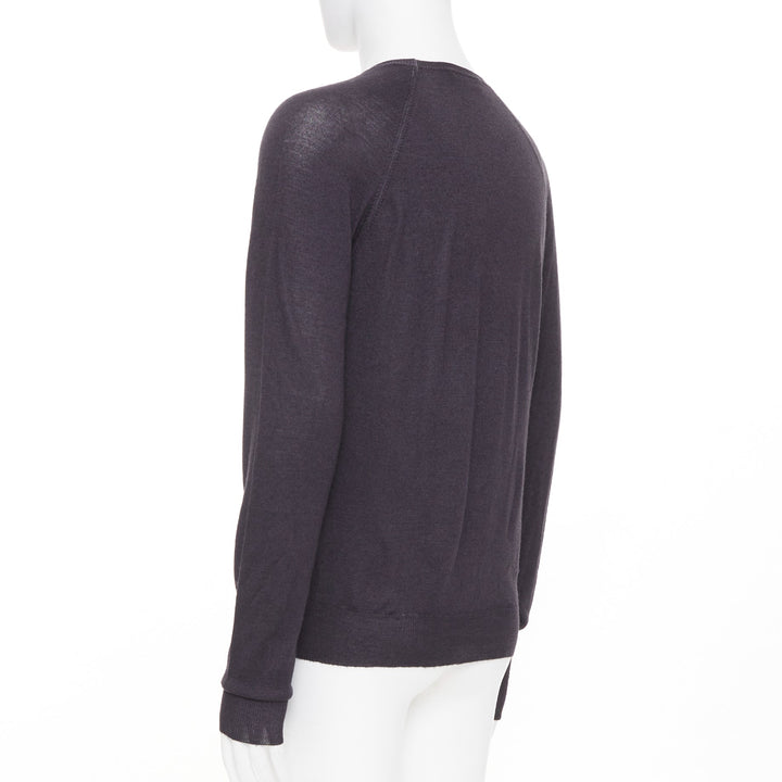 PRADA 2008 dark charcoal grey sheer wool silk blend long sleeve sweater IT46 S