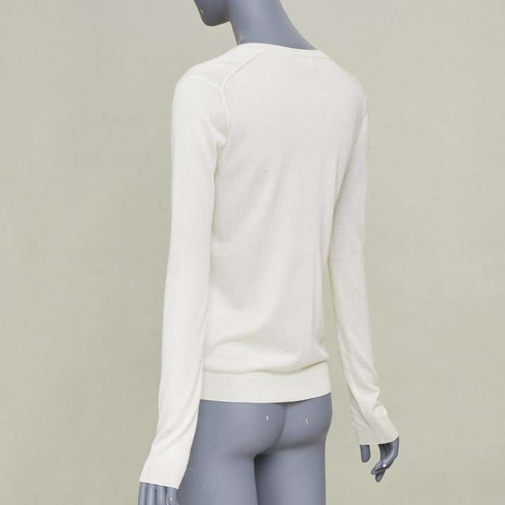 THEORY Yulia cream silk blend v neck long sleeve casual classic sweater knit XS