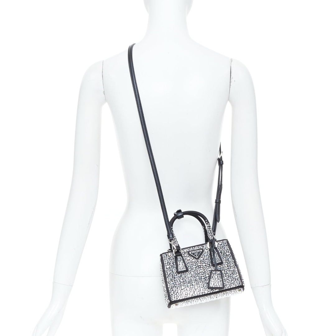 PRADA 2022 Runway Galleria Mini silver crystal embellished satin tote bag