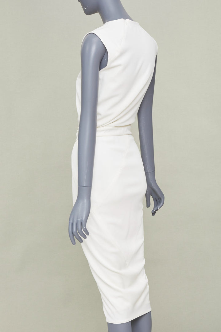 NARCISO RODRIGUEZ elegant draped wrap panel ivory viscose midi dress IT38 XS