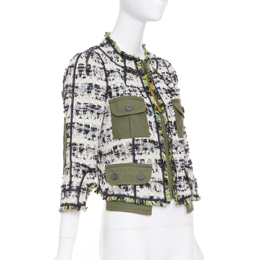 LOUIS VUITTON 2016 Runway Fleury khaki tweed leather safari jacket FR34 XS