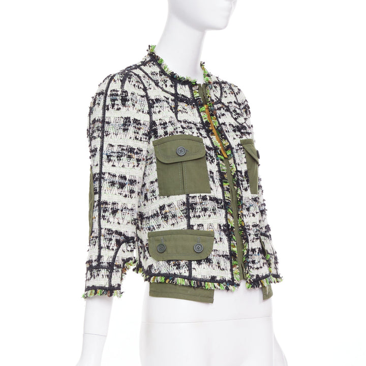 LOUIS VUITTON 2016 Runway Fleury khaki tweed leather safari jacket FR34 XS