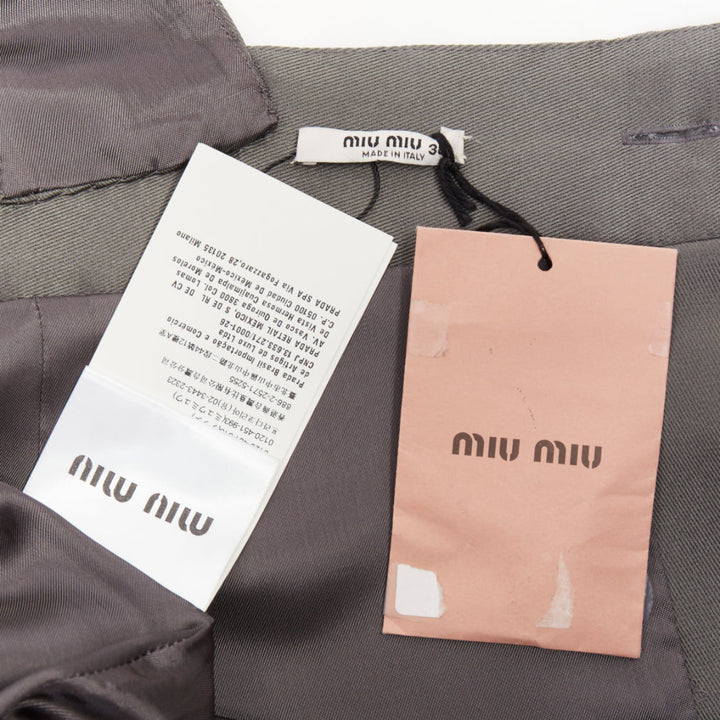 rare MIU MIU 2019 Runway grey black silk ruffle hand painted apron dress IT38 XS