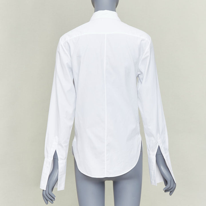 CHRISTIAN DIOR white cotton pique CD Bee embroidered dress shirt FR34 XS