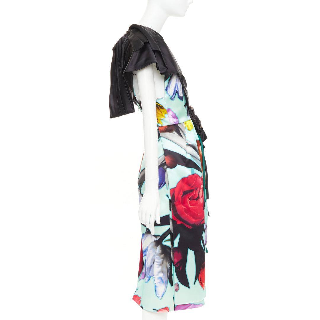 rare PRADA 2019 Runway Floral Print Cascade Rosette applique dress IT38 XS