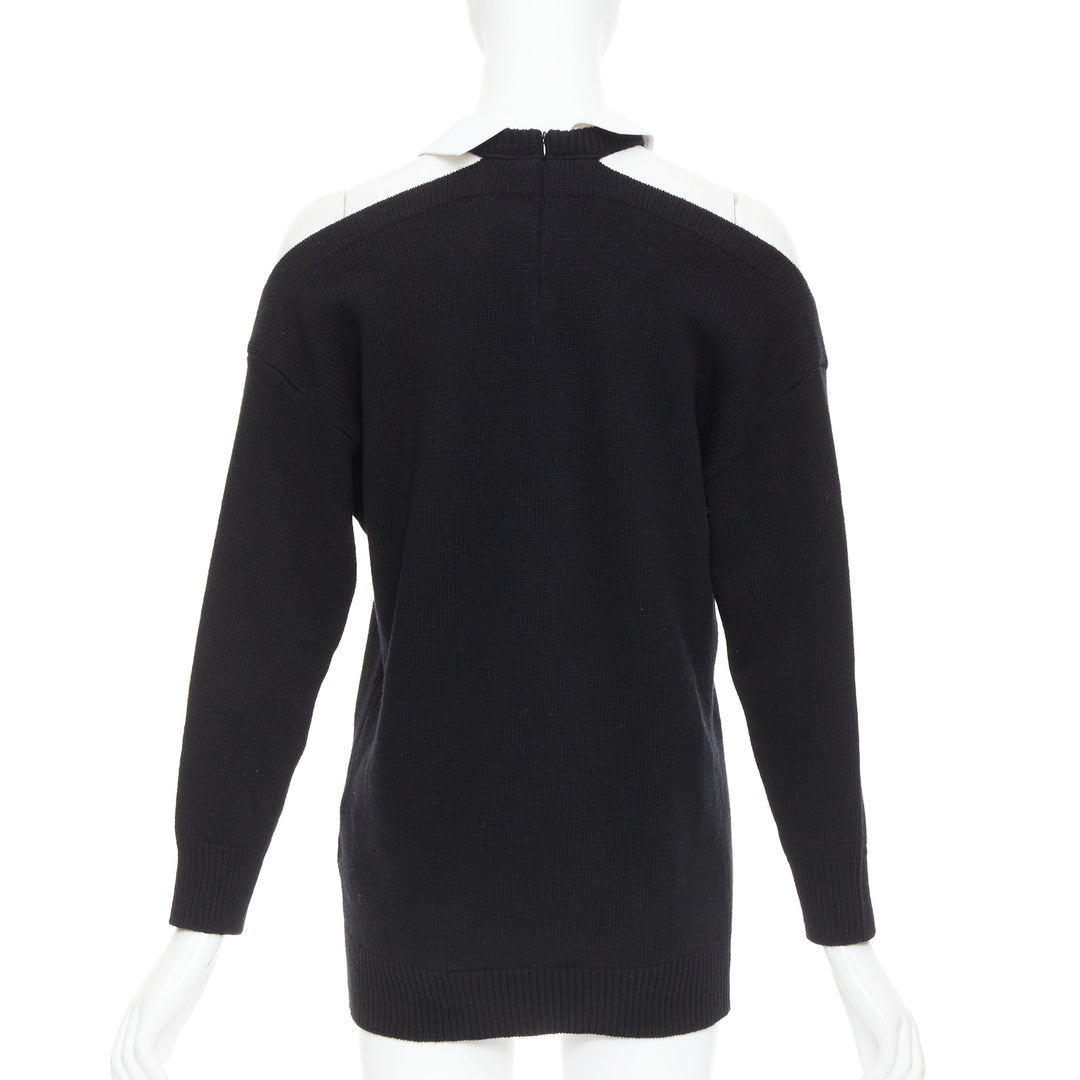 VALENTINO 2023 black 100% virgin wool collar cold shoulder sweater XS