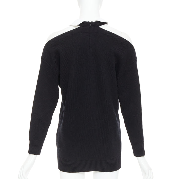 VALENTINO 2023 black 100% virgin wool collar cold shoulder sweater XS