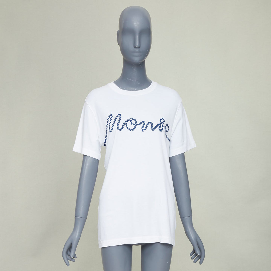 MONSE Cursive Rope white cotton modal navy logo print crew relaexed tshirt XS