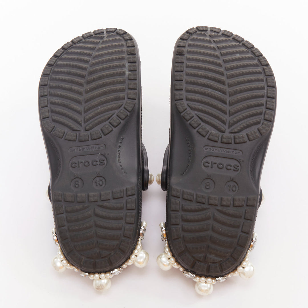 SIMONE ROCHA CROCS black pearl crystal embellished gibbitz clogs US10 EU40