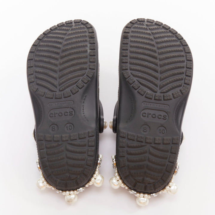 SIMONE ROCHA CROCS black pearl crystal embellished gibbitz clogs US10 EU40
