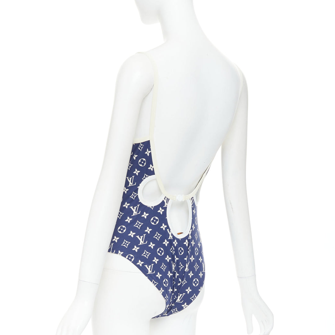 LOUIS VUITTON 2020 Escale blue white monogram one piece swimsuit FR38 M
