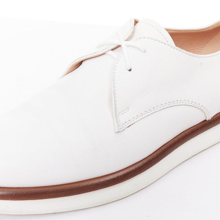 TOD'S 2016 white smooth leather brown midsole lace up platform shoes EU35