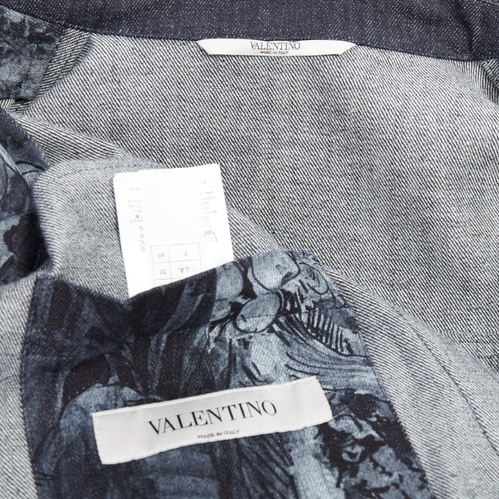 VALENTINO 2020 navy forest animal elephant monkey denim safari jacket IT48 M
