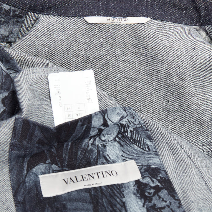 VALENTINO 2020 navy forest animal elephant monkey denim safari jacket IT48 M