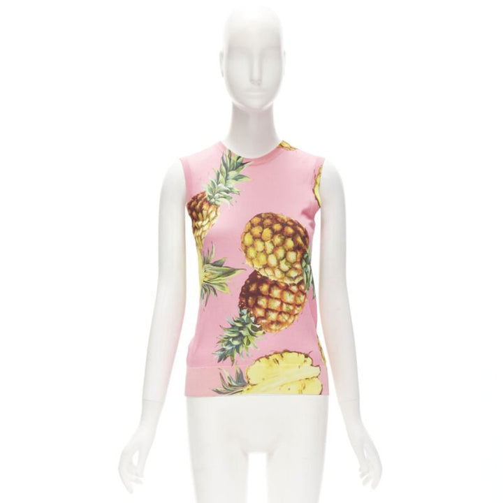 DOLCE GABBANA pink Pineapple print fine knit sweater vest S