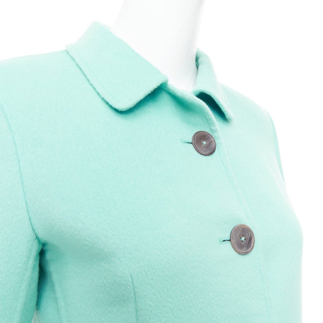JIL SANDER turquoise blue angorawool patch pocket minimal coat  FR34 XS