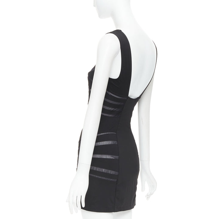 LA PERLA Dune black body contour sheer panels fitted mini dress IT40 S