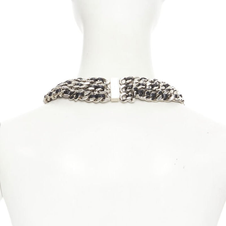 SAINT LAURENT Hedi Slimane Runway silver chunky chain leather necklace