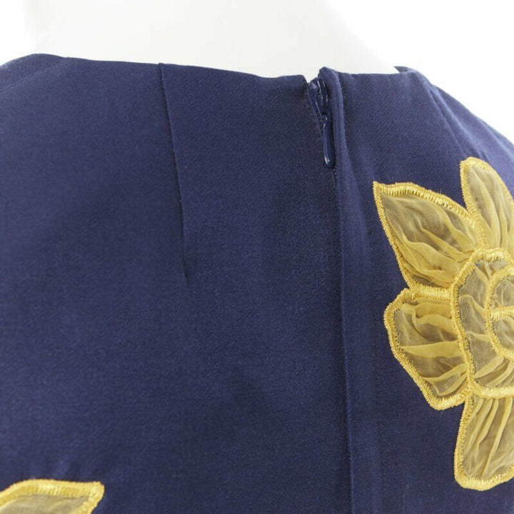 MICHAEL KORS COLLECTION wool silk navy yellow floral sleeveless cropped top US2