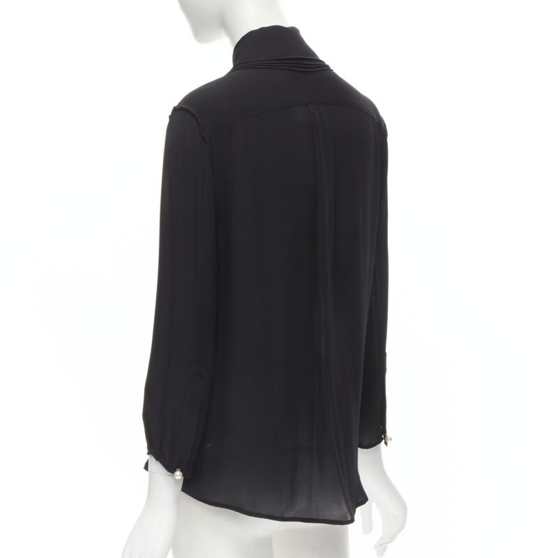 JW ANDERSON black silk pearl button layered collar blouse shirt UK8 S