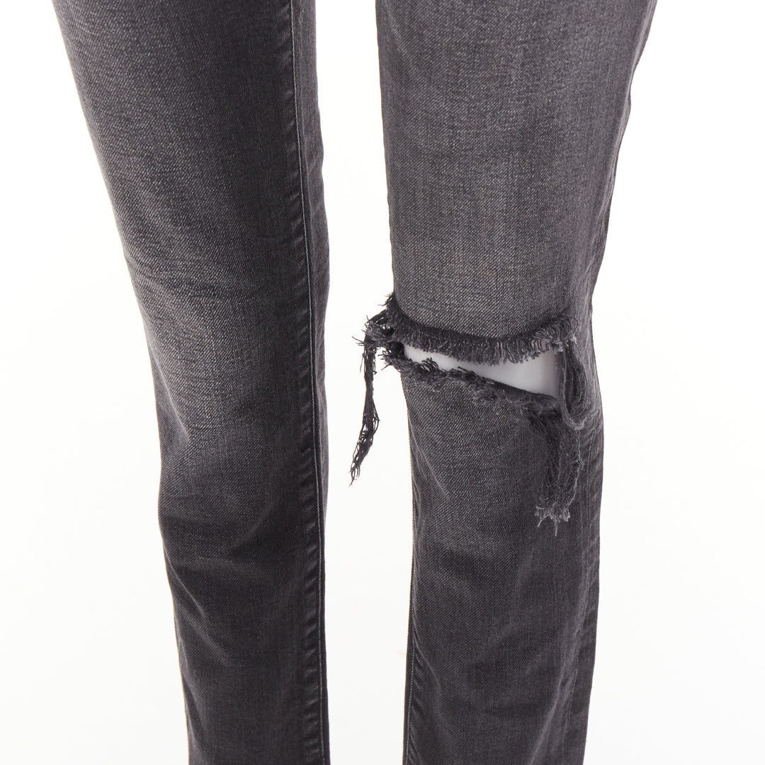 SAINT LAURENT D06 grey washed denim mid waist distressed skinny jeans 26"