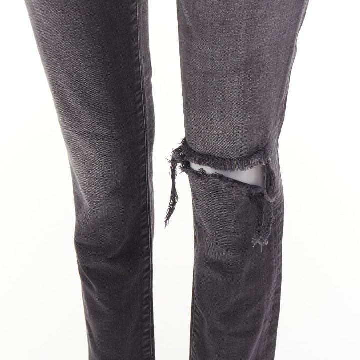 SAINT LAURENT D06 grey washed denim mid waist distressed skinny jeans 26"