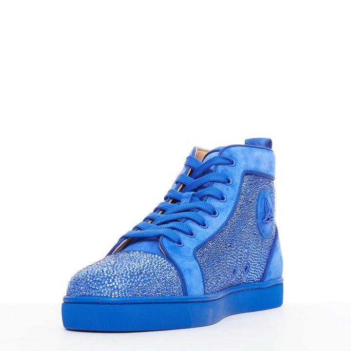 CHRISTIAN LOUBOUTIN Louis Orlato Strass sapphire cobalt crystal hi sneaker EU44